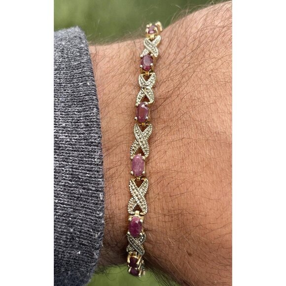 Vintage Sterling Silver Bracelet 925 Ruby Tennis 7” Dbj Victoria Townsend - Picture 3 of 10